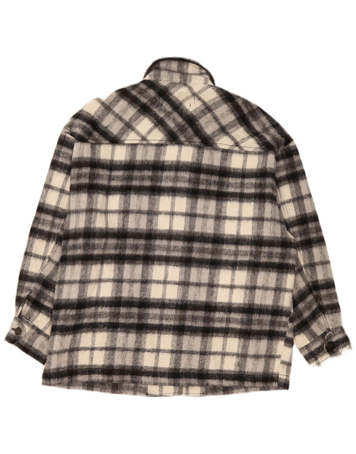Camisa feminina oversized de flanela Zara Reino Unido 10 pequena xadrez cinza