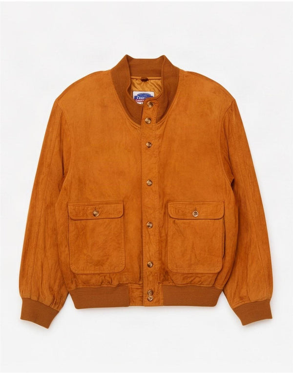 Jaqueta bomber de camurça masculina Evolution UK 44 2XL couro bege