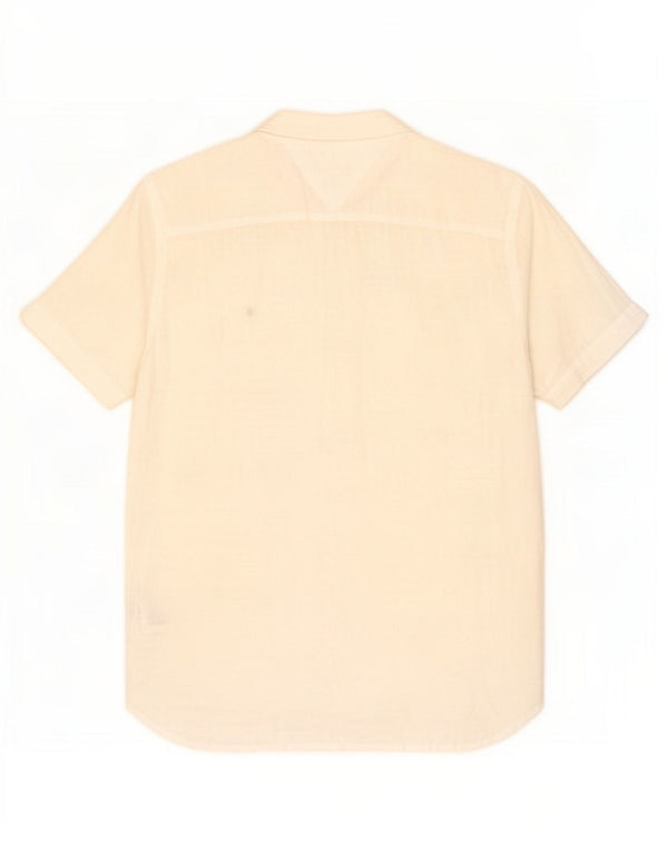 Tommy Hilfiger Camisa masculina de manga curta regular fit médio off white linho