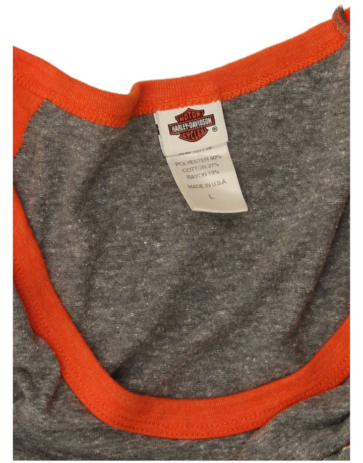 Top gráfico feminino Harley Davidson manga 3/4 Reino Unido 16 bloco colorido cinza grande