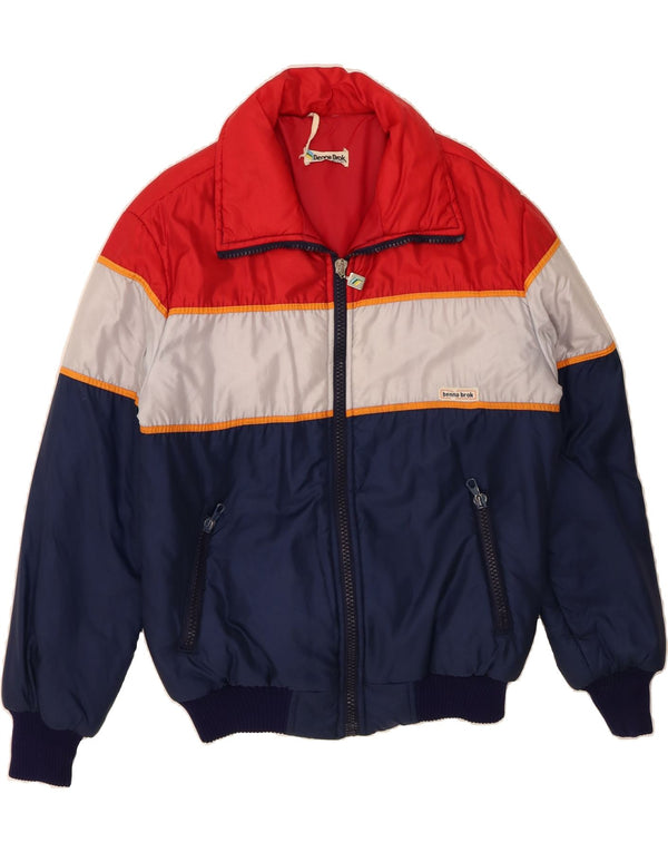 Jaqueta acolchoada masculina VINTAGE UK 40 grande poliamida colorblock multicolorida