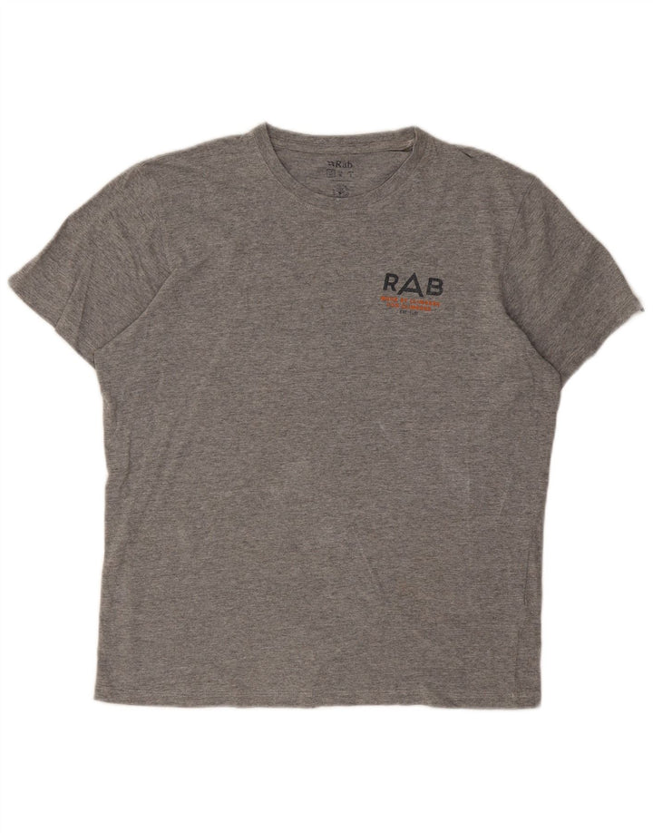 Camiseta masculina Rab com estampa gráfica de algodão manchado cinza médio