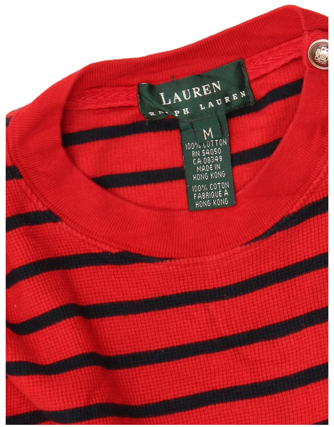 Top feminino RALPH LAUREN manga comprida UK 14 algodão listrado vermelho médio