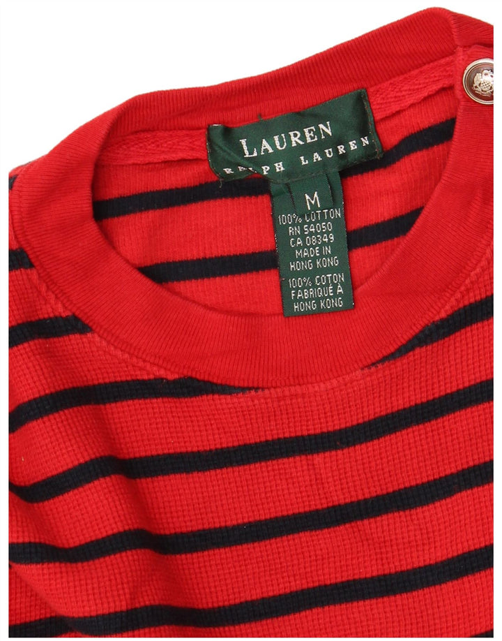 Top feminino RALPH LAUREN manga comprida UK 14 algodão listrado vermelho médio