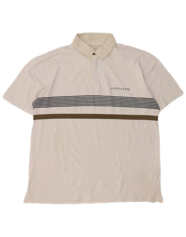 Camisa polo masculina de rugby Murphy & Nye Sailmakers 2XL de algodão listrado branco