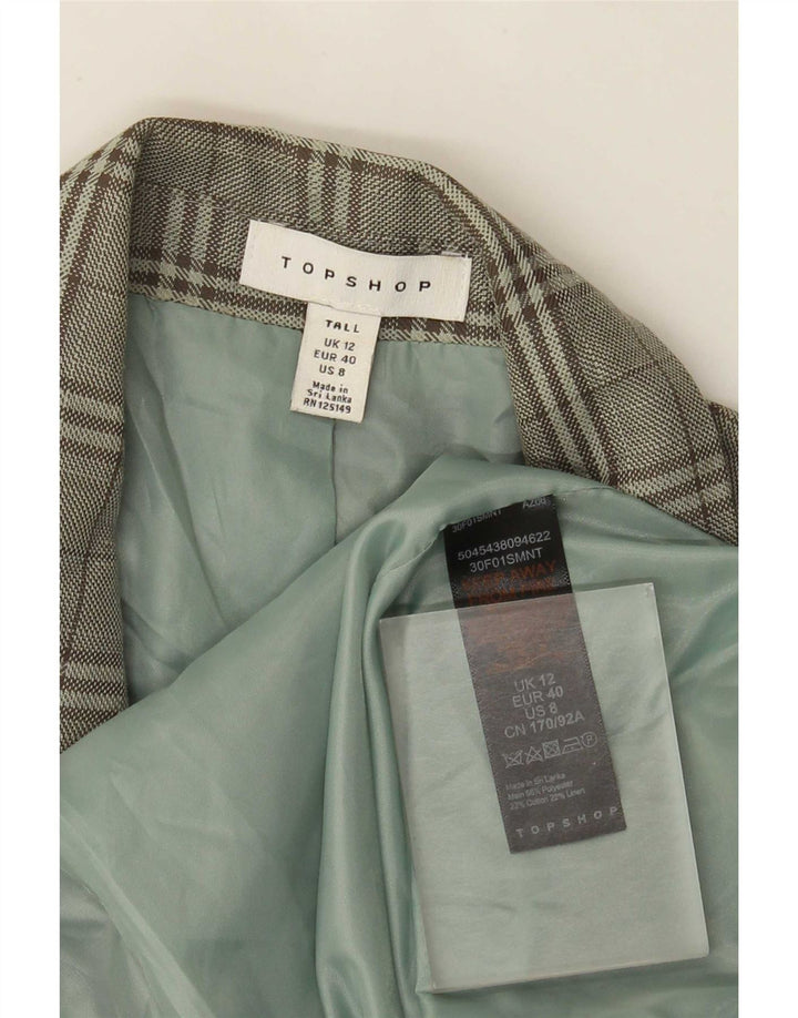Jaqueta blazer feminina Topshop com peito duplo alto Reino Unido 12 xadrez verde médio