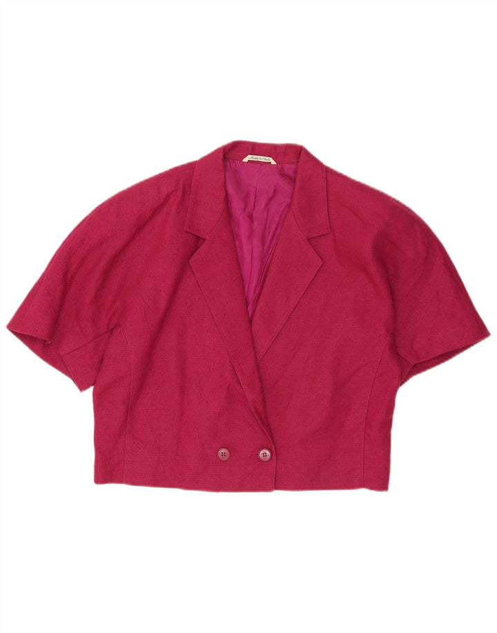 Jaqueta blazer feminina vintage manga curta UK 14 lã rosa média