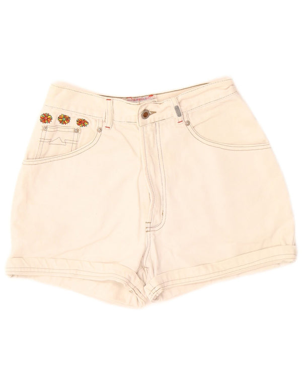 Shorts jeans feminino vintage W30 médio algodão floral branco
