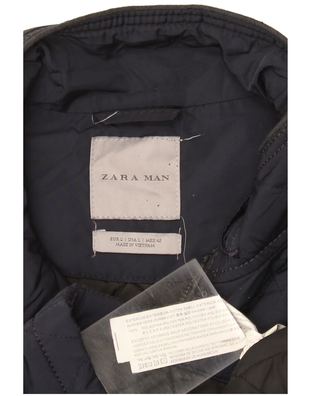 Jaqueta acolchoada masculina Zara UK 40 grande poliéster azul marinho