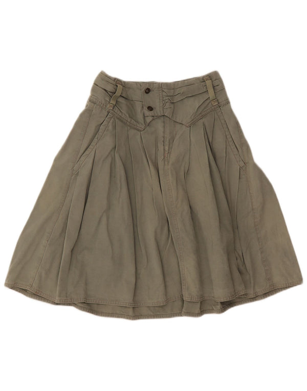 Saia feminina vintage cintura alta plissada linha A IT 40 pequena W24 algodão cáqui