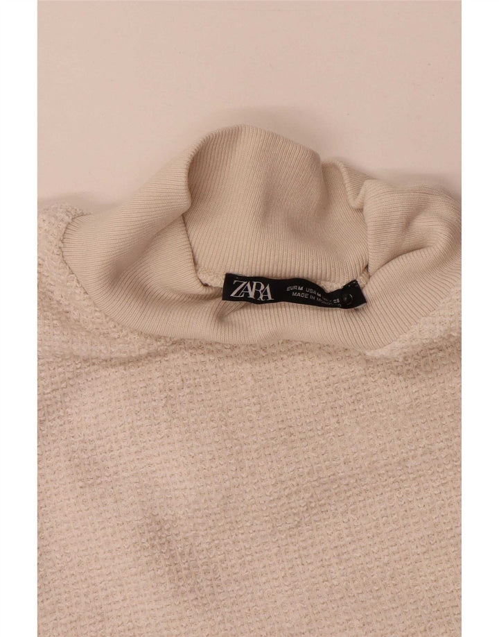Camiseta feminina Zara UK 12 médio off white poliéster