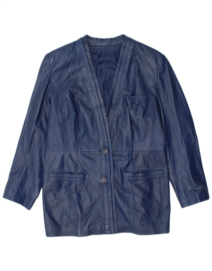 Jaqueta de couro feminina vintage UK 14 azul marinho médio