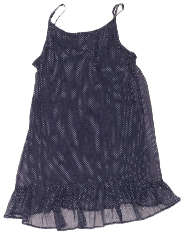 Vestido de verão feminino BENETTON UK 10 pequeno poliéster manchado azul marinho