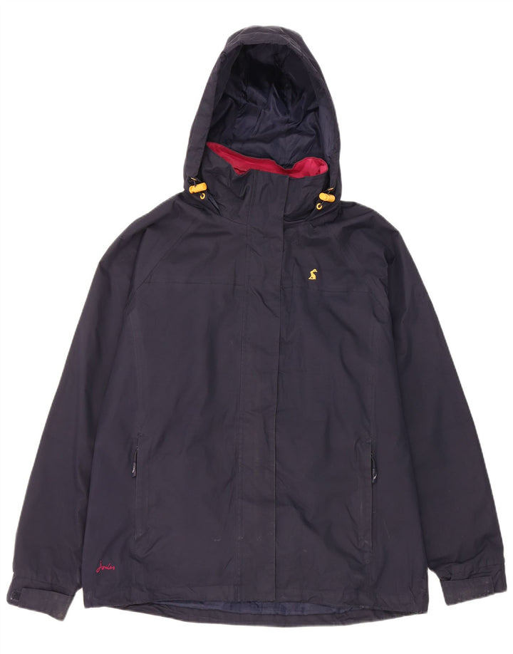 Jaqueta de chuva feminina com capuz Joules UK 12 poliéster azul marinho médio