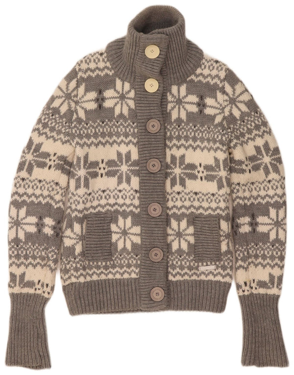 Suéter cardigã feminino Superdry UK 14 cinza médio Fair Isle Acrílico