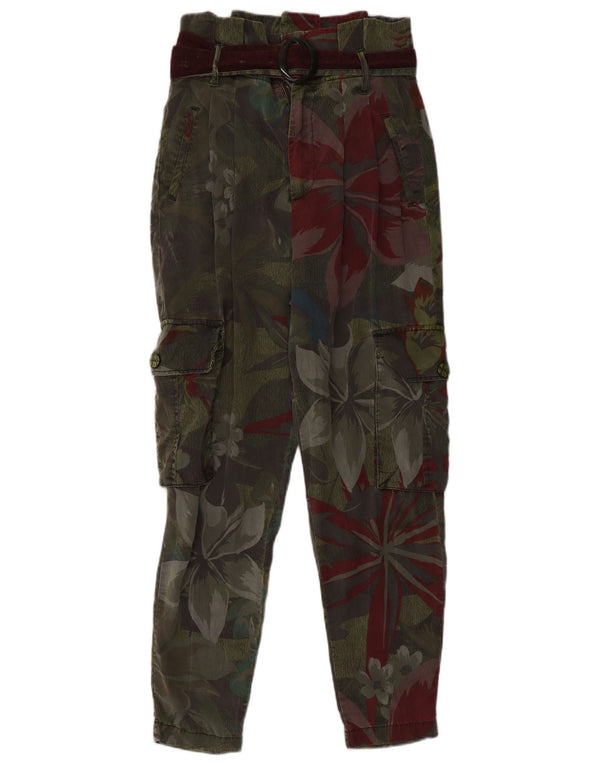 Calça cargo feminina Desigual pequena W27 L28 verde floral festival