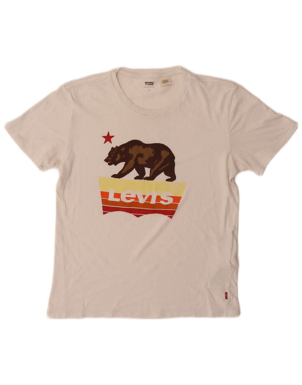 Camiseta feminina gráfica LEVI'S UK 10 algodão branco pequeno