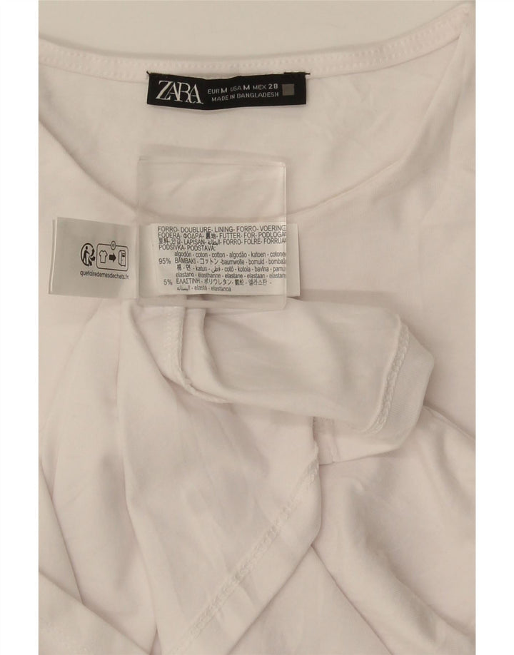 Top feminino Zara manga comprida UK 12 algodão branco médio