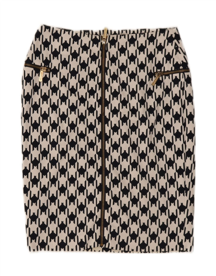 Saia lápis feminina Michael Kors US 4 pequena W27 preta houndstooth poliéster