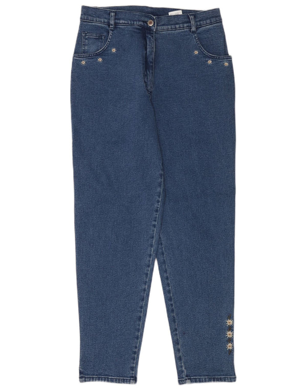 Hammerschmid Jeans Cônicos Femininos IT 42 Médio W30 L30 Azul Floral Algodão