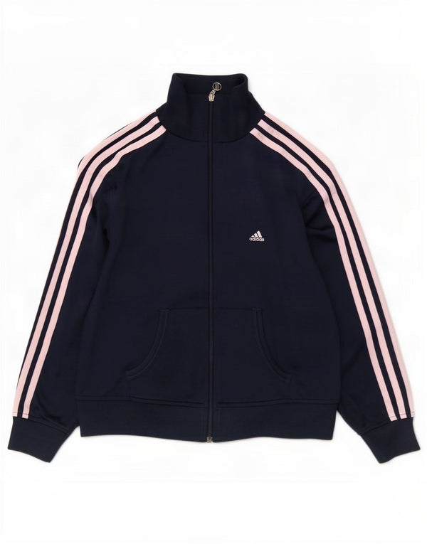 Adidas Womens Tracksuit Top Jacket UK 14 Médio Azul Marinho Poliéster