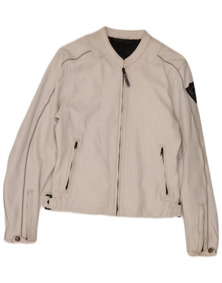Jaqueta feminina de couro para motociclista Arlen Ness Reino Unido 18 XL em couro branco