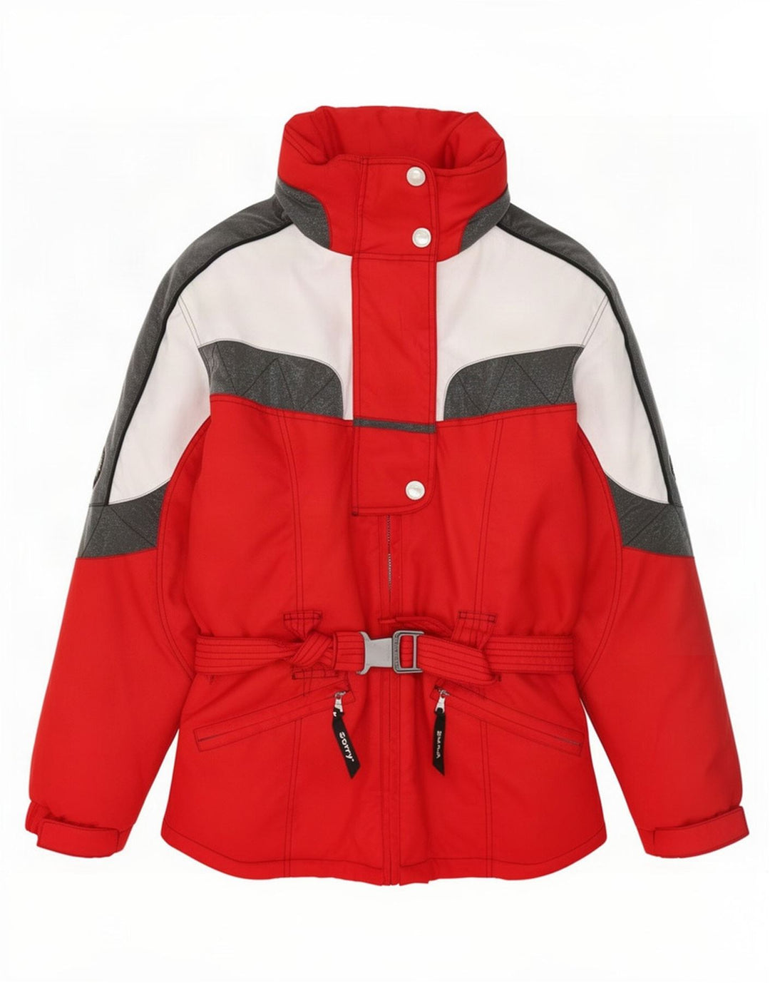 Jaqueta de esqui feminina com capuz Desculpe UK 14 grande bloco colorido vermelho