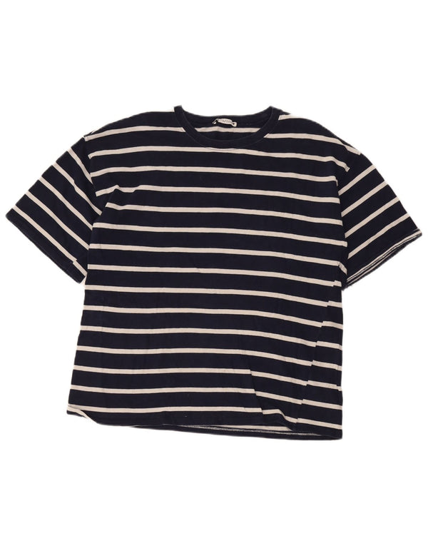 Camiseta feminina Zara UK 18 XL algodão listrado azul marinho