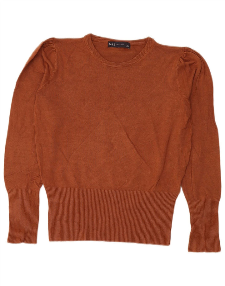 Suéter feminino Marks & Spencer com gola redonda e gola redonda, tamanho 8, marrom pequeno