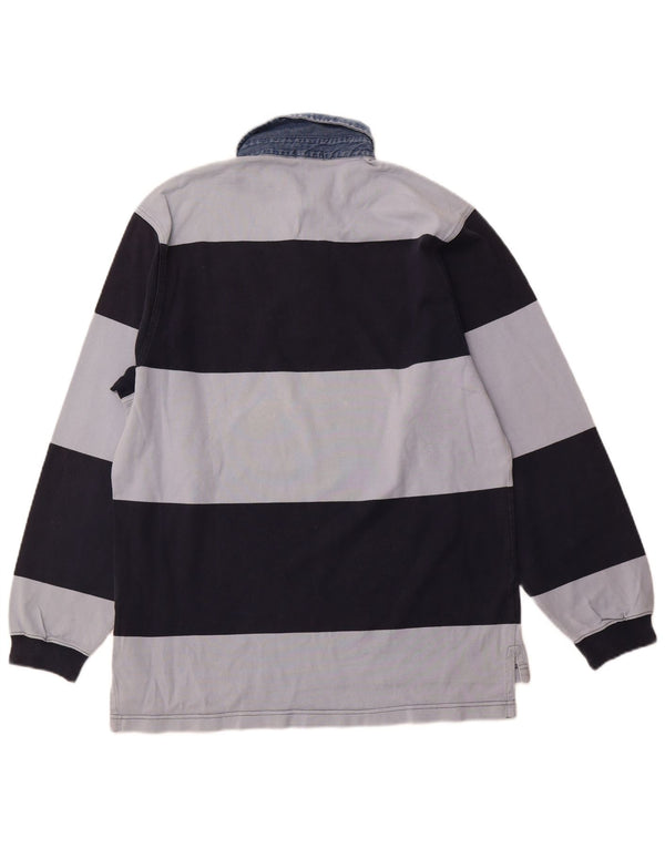 Camisa polo masculina de rugby de manga comprida GANT de algodão listrado azul marinho médio