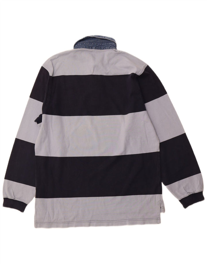 Camisa polo masculina de rugby de manga comprida GANT de algodão listrado azul marinho médio