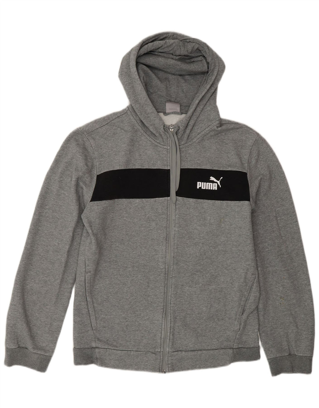 Suéter masculino Puma com capuz e zíper cinza médio algodão colorblock