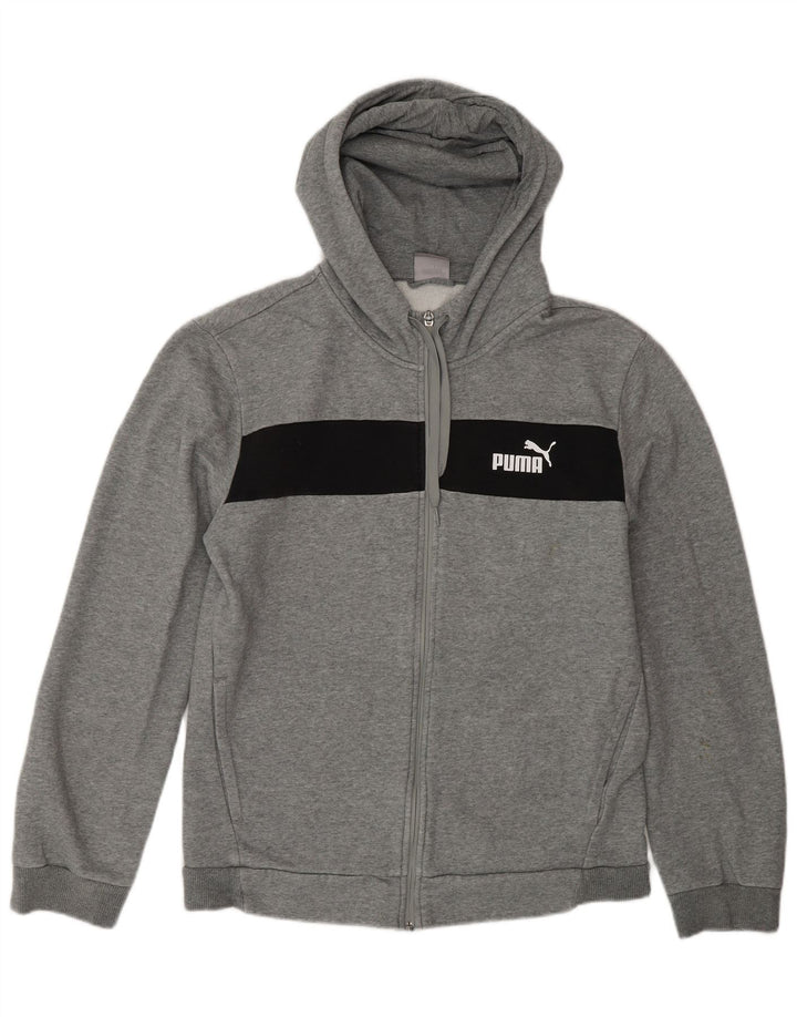 Suéter masculino Puma com capuz e zíper cinza médio algodão colorblock