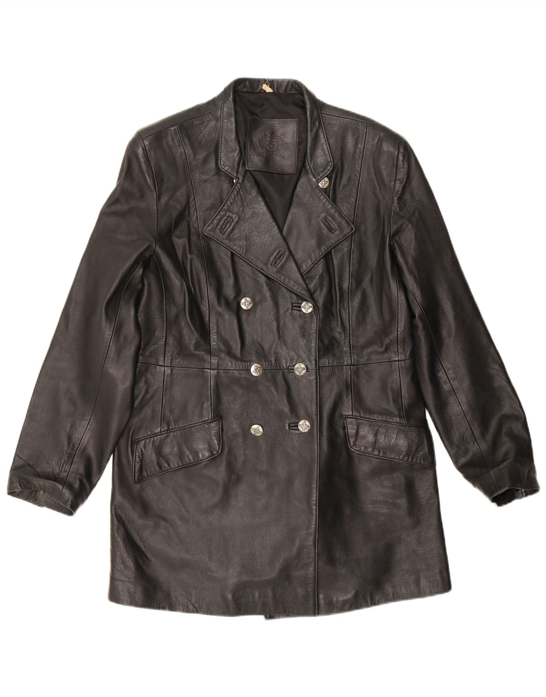 Casaco de couro feminino vintage UK 18 XL couro preto
