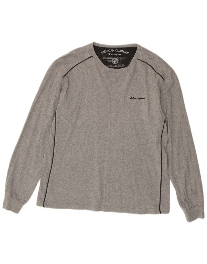 CHAMPION Top masculino de manga comprida grande algodão cinza