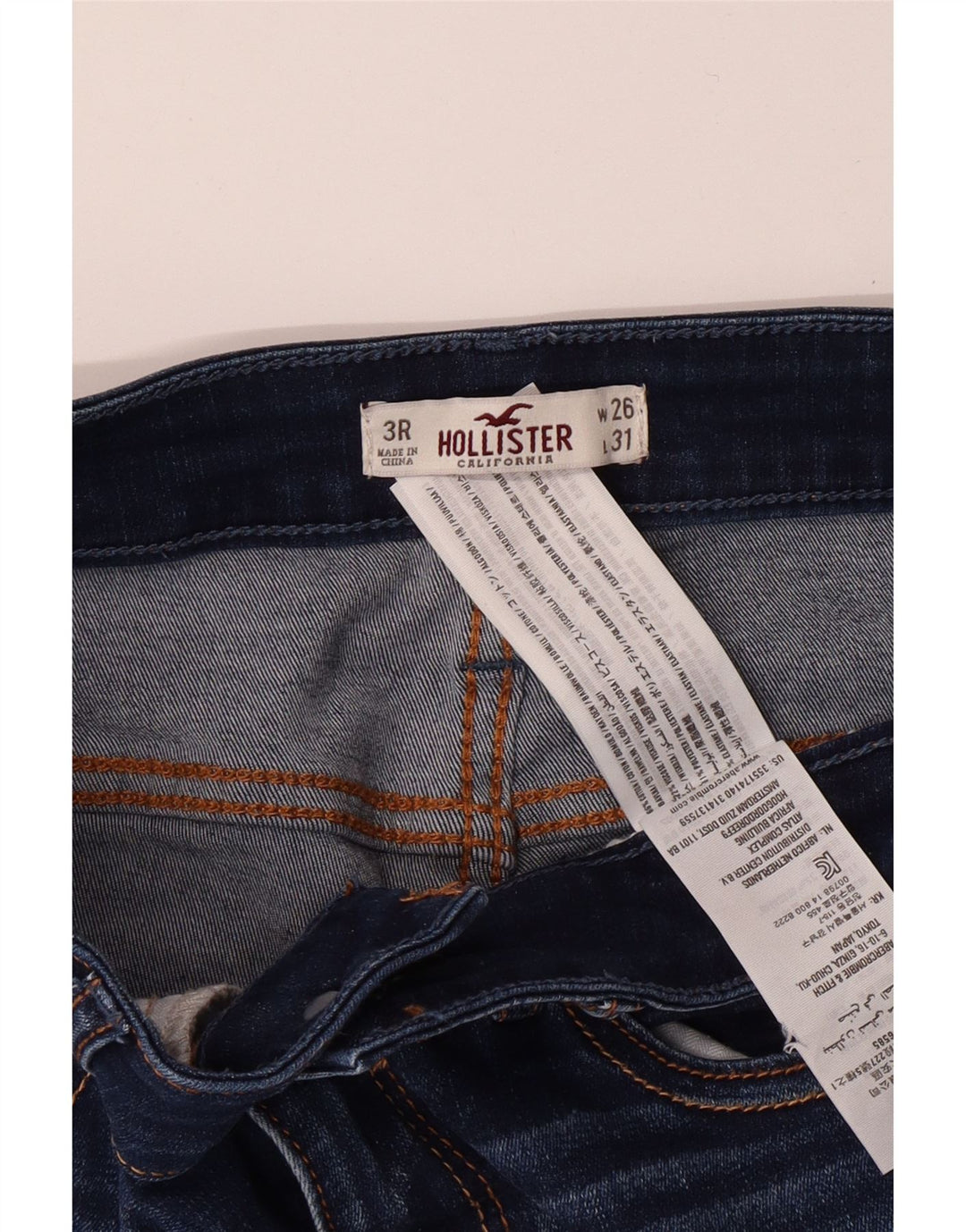 HOLLISTER Calça jeans feminina desgastada US 3 XS W26 L31 algodão azul