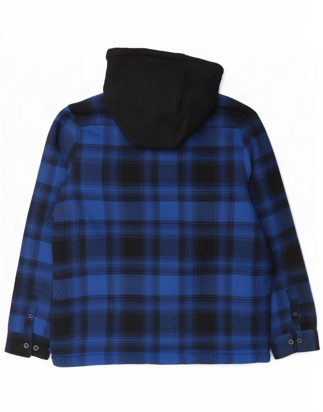 Camisa masculina de flanela com capuz e capuz de flanela média xadrez azul marinho