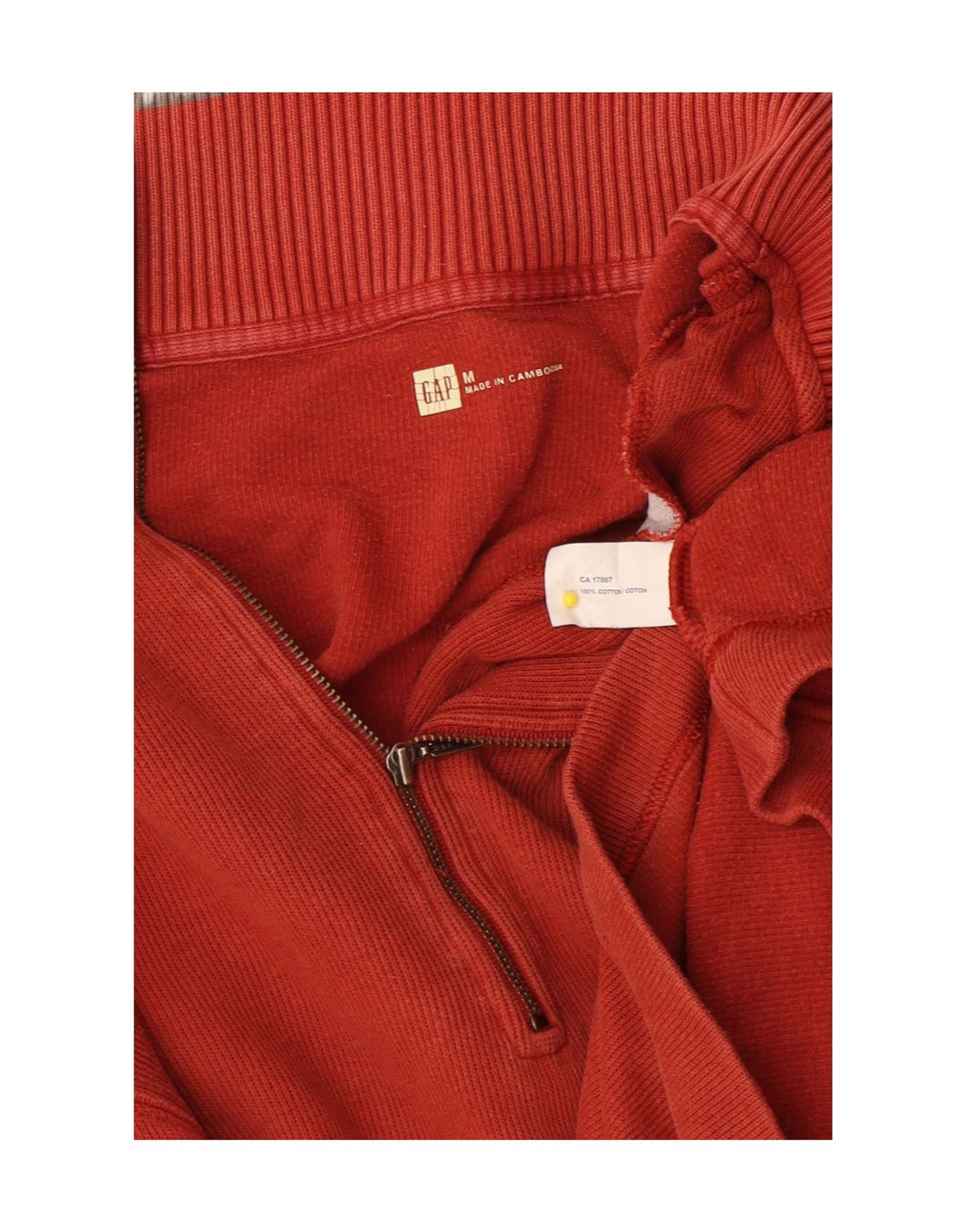 Suéter masculino Gap com zíper e gola em algodão vermelho médio