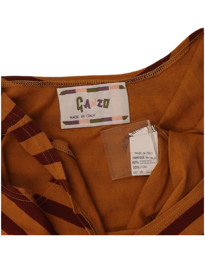 Body feminino VINTAGE sem mangas UK 12 algodão listrado marrom médio