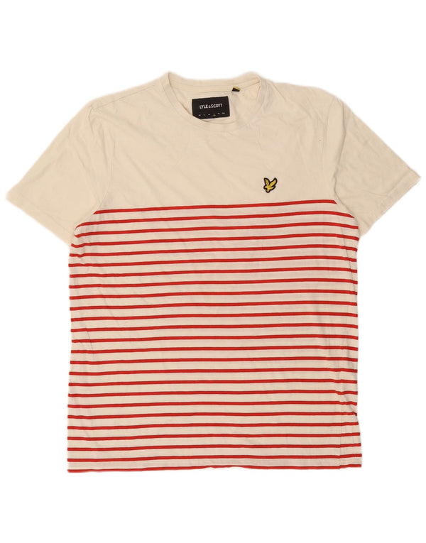 Lyle & Scott Camiseta masculina grande de algodão listrado branco