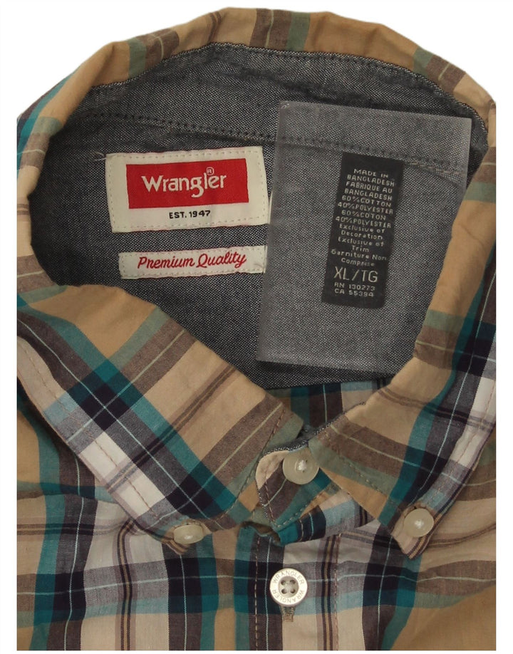 Camisa Wrangler masculina de manga curta XL bege xadrez algodão