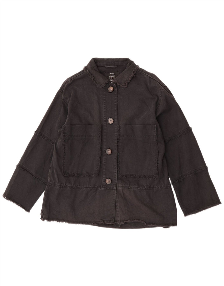 Zara Womens Trafaluc Denim Jacket UK 10 pequeno algodão preto