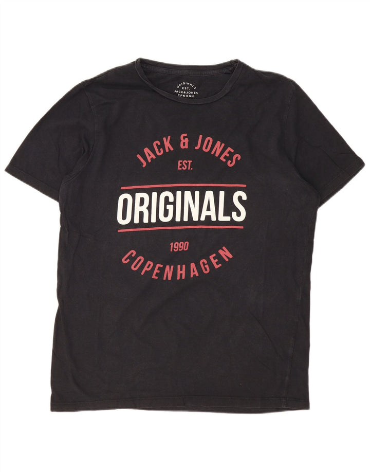 JACK & JONES Camiseta masculina original gráfica Top XL algodão preto