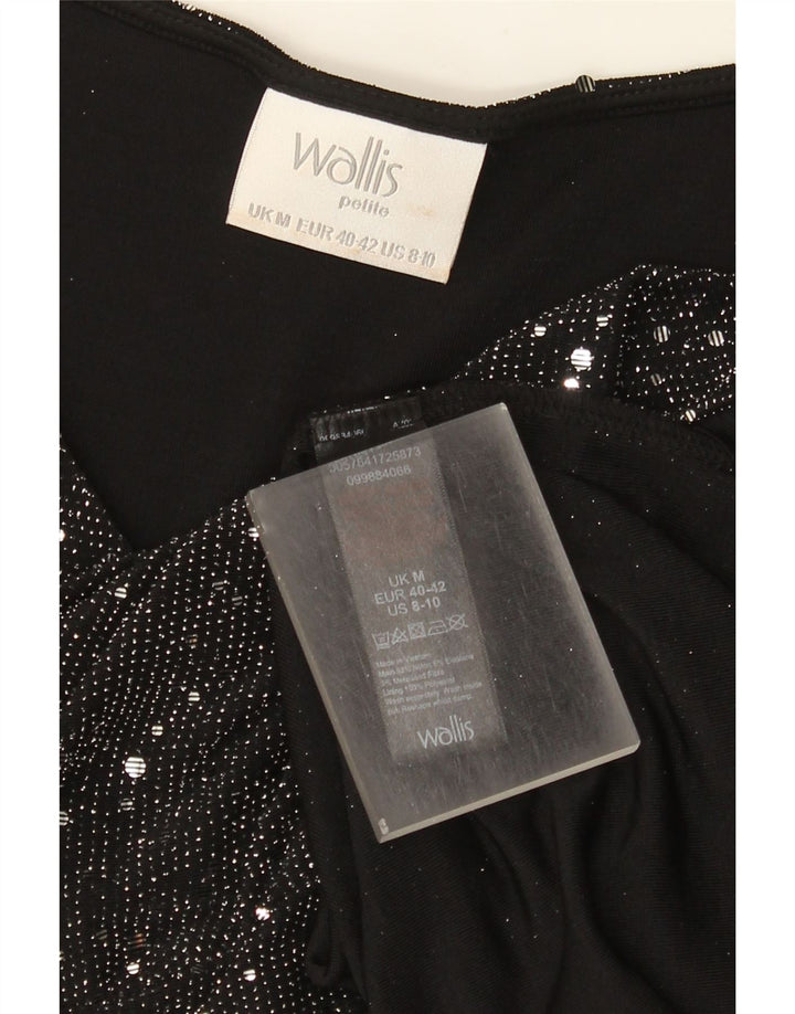 Blusa feminina sem mangas Wallis UK 14 nylon manchado preto médio
