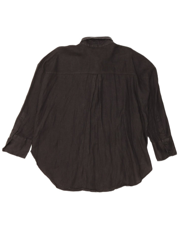 Camisa oversized feminina Zara UK 14 linho preto médio