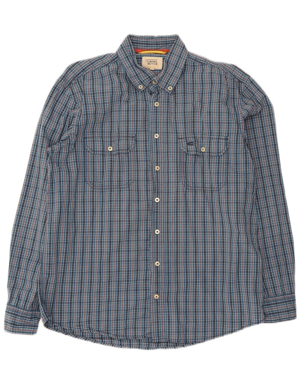 Camisa masculina Camel Active grande algodão guingão azul marinho