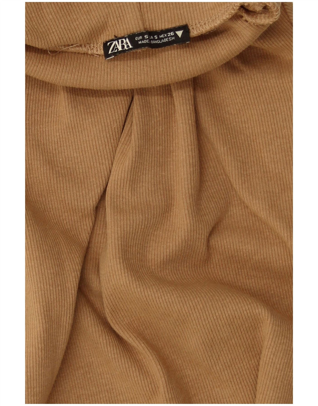 Zara Womens Roll Neck Crop Top Reino Unido 8 Pequeno Algodão Marrom
