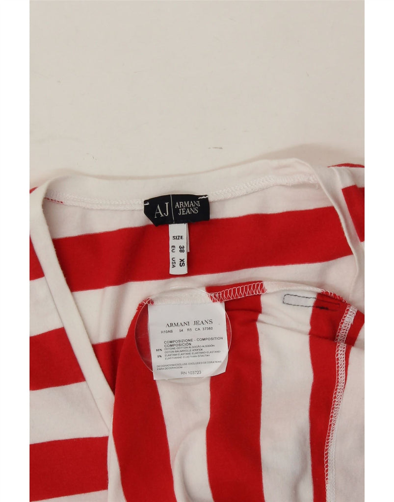 ARMANI Womens T-Shirt Top EU 38 Medium Red Striped Cotton Vintage Armani and Second-Hand Armani from Messina Hembry 