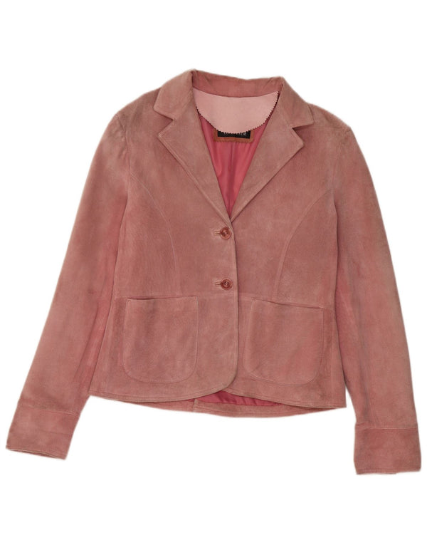 Jaqueta blazer feminina vintage de camurça com 2 botões IT 46 couro rosa grande