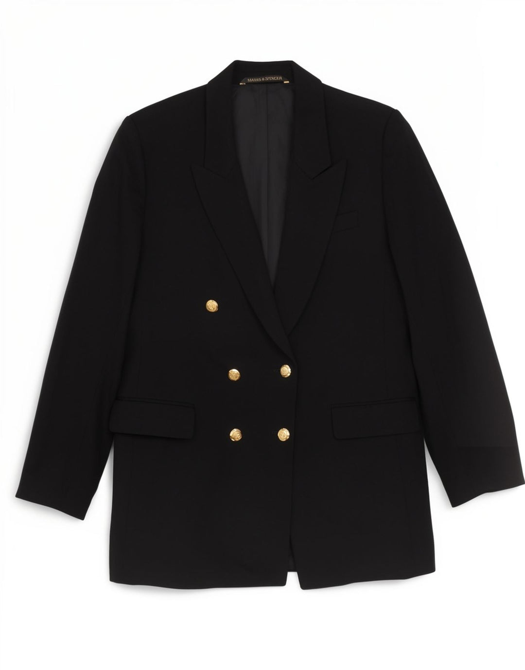 Marks & Spencer Jaqueta Blazer Feminina de Dupla Abotoação Tamanho 14 Preta Lã Nova
